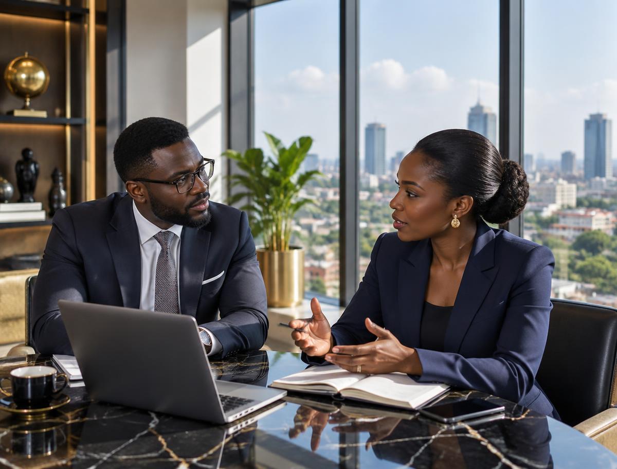 Founder and adviser discussing a business plan